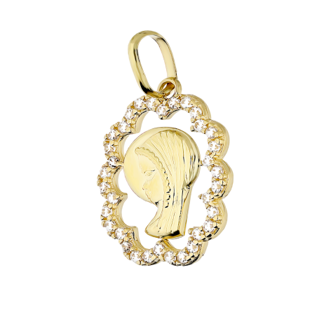Medalik złoty Główka Matki Boskiej w owalu z cyrkoniami DJ CPP-127 M-02 próba 585