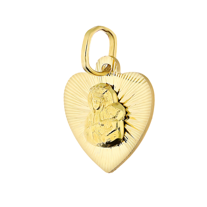 Złoty Medalik Matki Boskiej Częstochowskiej Serce pr. 585 - JubilerSezam.pl