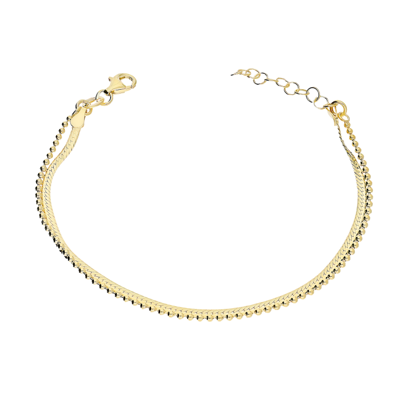 Bransoleta pozłacana podwójna taśma i kulki bead M3-130 GOLD próba 925