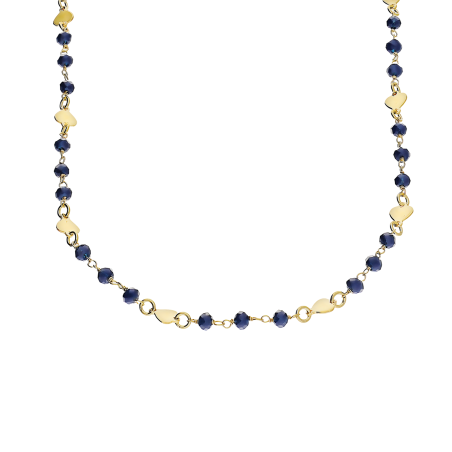 Naszyjnik pozłacany c.niebieskie kulki i serca M3-173 GOLD próba 925