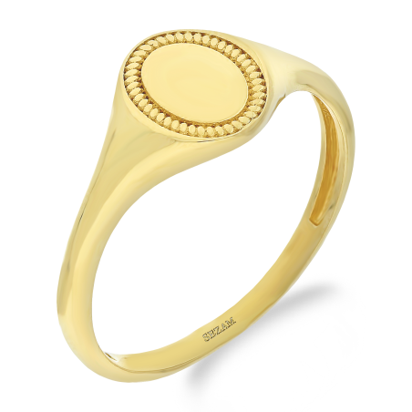 Pierścionek złoty gładki owal z kulkami wokół MZ T23-R-547 próba 375