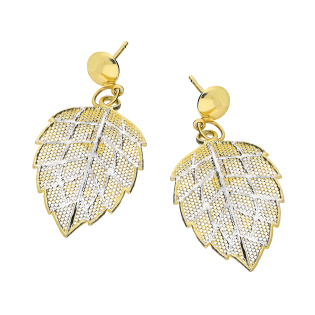 Kolczyki złote liść siatka w dwóch kolorach/sztyft A4 A012 próba 585