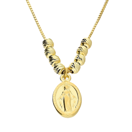 Naszyjnik pozłacany Niepokalana i grawerowane kulki/kostka M3-104 GOLD próba 925