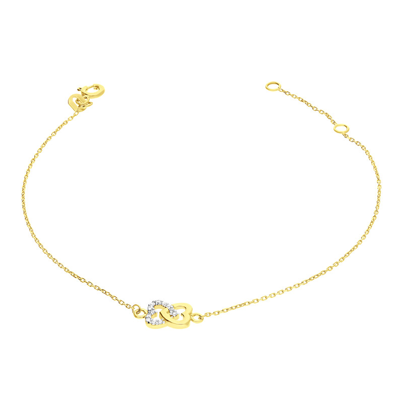 Bransoleta złota dwa połączone serca/rolo MZ T5-MS-B-0217-14-YW-CZ próba 585