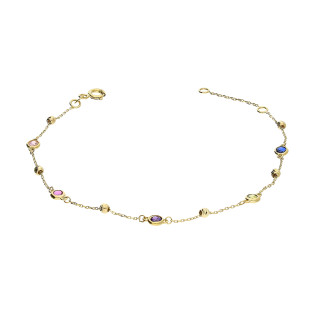 Bransoletka złota z kulkami grawerowanymi i kolorowymi cyrkoniami