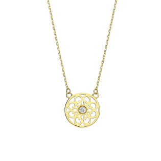 Naszyjnik złoty ażurowe kółko z kwiatkiem i cyrkonią/anker MZ T5-N-ES-1387-CZ-X próba 585