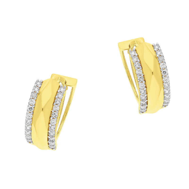 Kolczyki złote taflowana blaszka z cyrkoniami/zatrzask MZ T45-E-FK-1608-YW-CZ próba 585