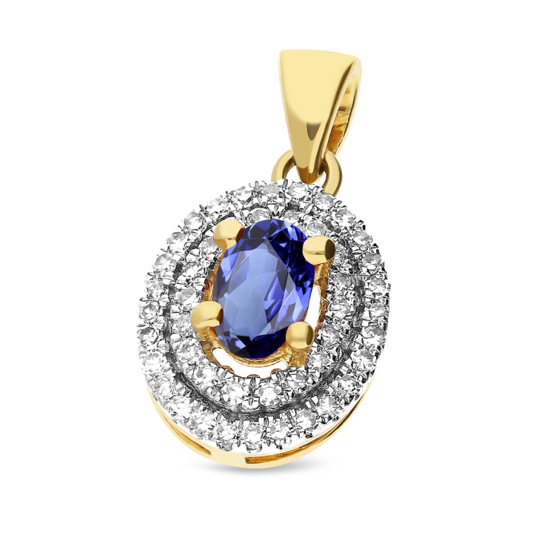 Zawieszka złota z szafirem i diamentami KU 607-509 SA owal Markiza 2r próba 585