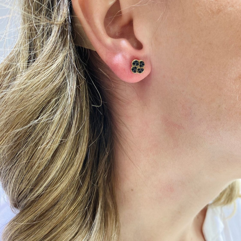 Kolczyki złote koniczyna z cyrkoniami/sztyft NB NK189 BL próba 585