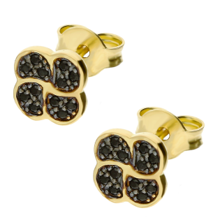 Kolczyki złote koniczyna z cyrkoniami/sztyft NB NK189 BL próba 585