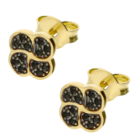 Kolczyki złote koniczyna z cyrkoniami/sztyft NB NK189 BL próba 585