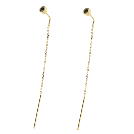 Kolczyki złote czarna cyrkonia w okrągłej oprawie/przeciągane LP 34U20-ESZ173-Y próba 375