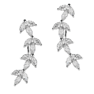 Kolczyki srebrne na płatek kwiaty z białymi cyrkoniami DA547 próba 925