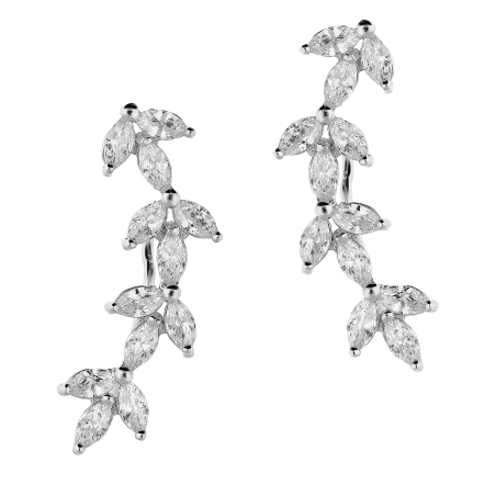 Kolczyki srebrne na płatek kwiaty z białymi cyrkoniami DA547 próba 925