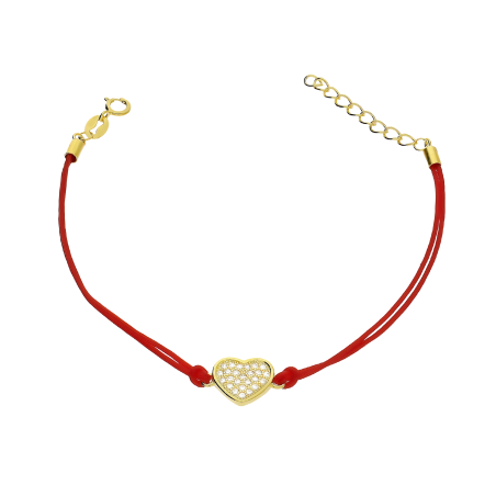 Bransoleta pozłacana serce z cyrkoniami na czerwonym sznurku PW88 GOLD czerwony próba 925