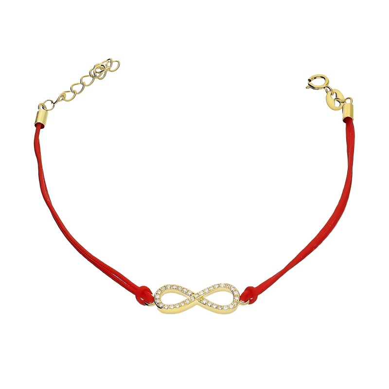 Bransoleta pozłacana infinity z cyrkoniami na czerwonym sznurku PW90-1 GOLD czerwony próba 925