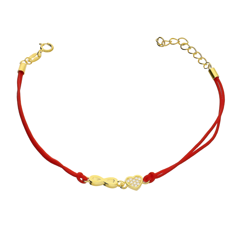 Bransoleta pozłacana infinity i serce z cyrkoniami PW161 GOLD czerwony próba 925