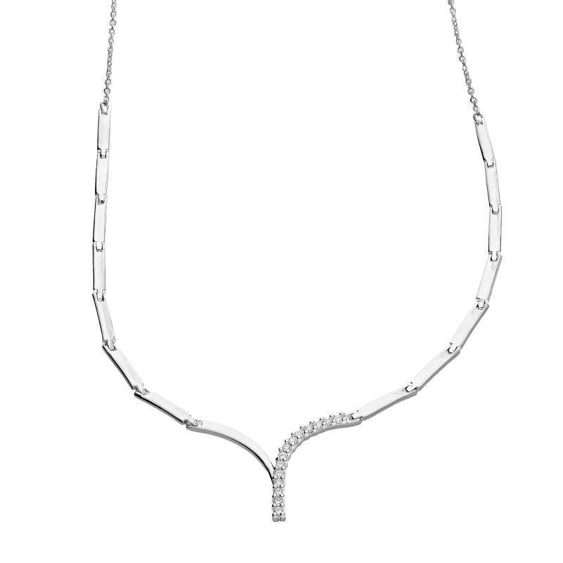 Naszyjnik srebrny V z cyrkoniami i blaszki PW360-1 próba 925