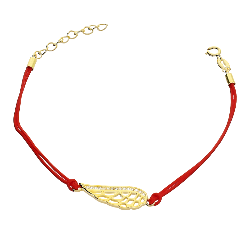 Pozłacana Bransoletka Skrzydło na Czerwonym Sznurku - JubilerSezam.pl