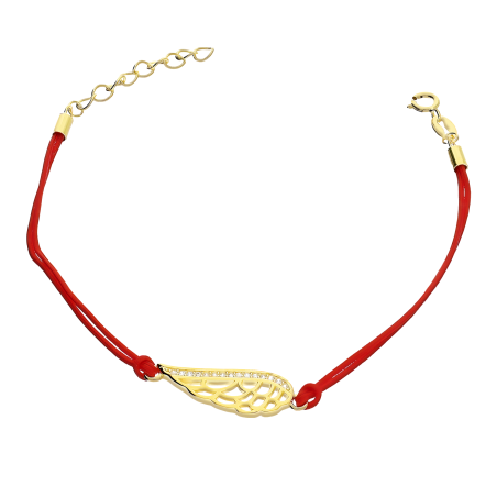 Pozłacana Bransoletka Skrzydło na Czerwonym Sznurku - JubilerSezam.pl