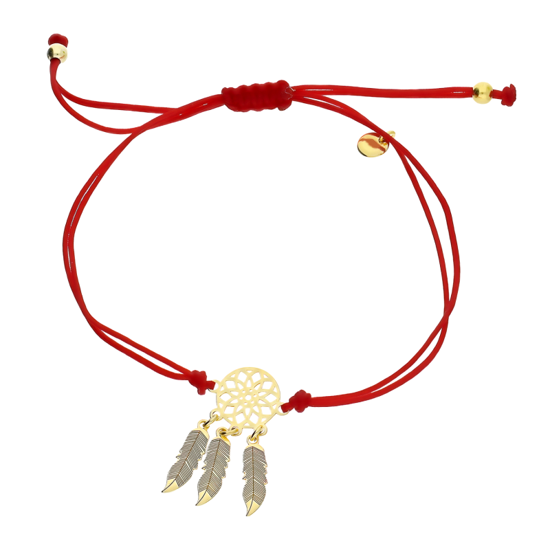 Bransoleta pozłacana łapacz snów na czerwonym sznurku PW572 GOLD czerwony próba 925