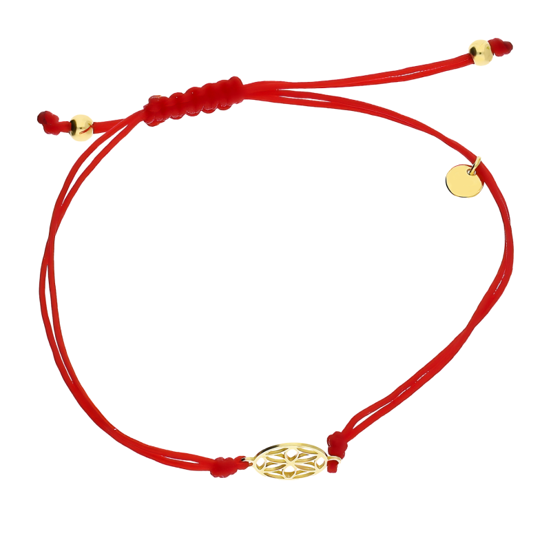 Pozłacana Bransoletka Srebrna Kwiat na Sznurku - JubilerSezam.pl