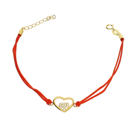 Bransoleta pozłacana serce ramka z mniejszym sercem PW580 GOLD czerwony próba 925