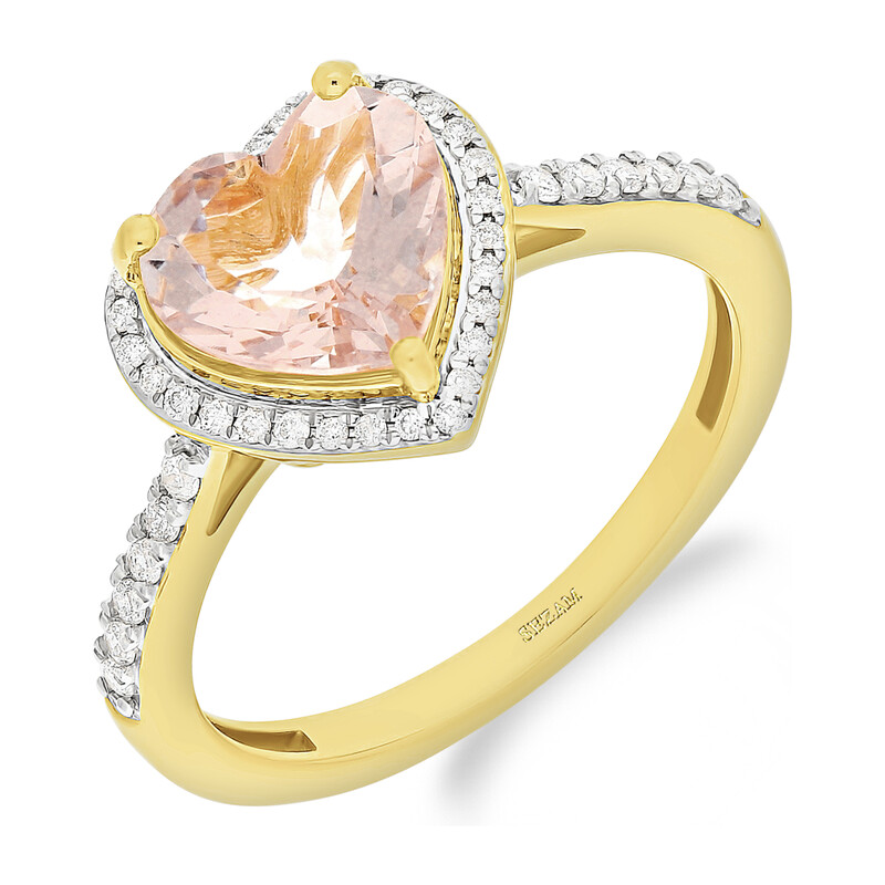 Pierścionek złoty serce morganit z diamentami NF CNR-31677 Y-MO serce Markiza próba 585