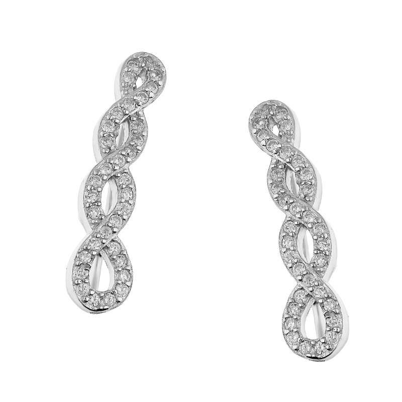 Kolczyki srebrne ósemka z cyrkoniami na płatek DA900 próba 925