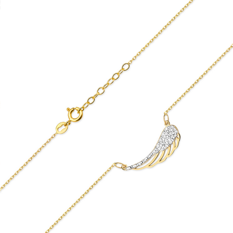 Naszyjnik złoty ażurowe skrzydło z białymi diamentami BE C-004 próba 585