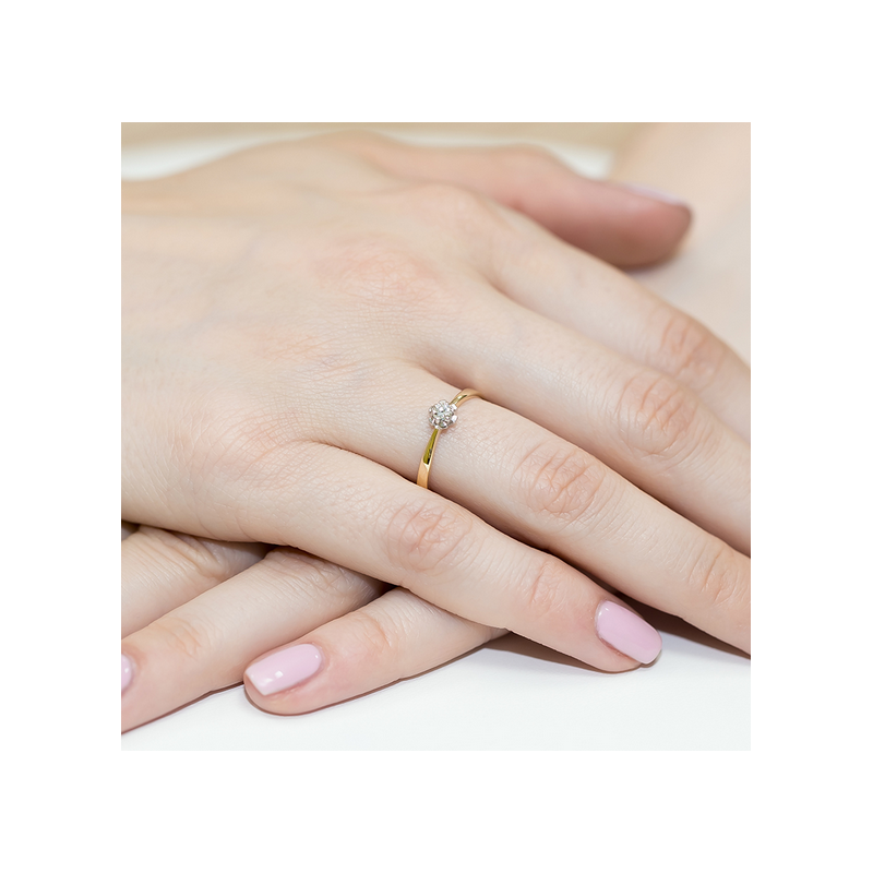 Pierścionek zaręczynowy FLOWER z diamentem i sercami BE W-053 próba 585