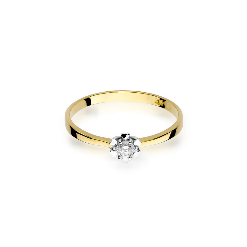 Pierścionek zaręczynowy FLOWER z diamentem i sercami BE W-053 próba 585