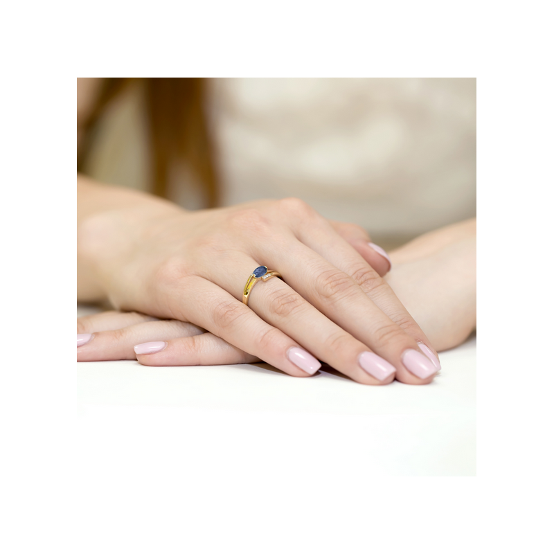 Pierścionek złoty z szafirem i diamentami  BE W-119 SA owal próba 585