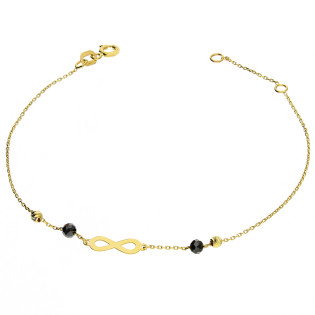 Bransoleta złota infinity, kulki i czarne cyrkonie/rolo MZ T23-B-PAN-11 próba 585