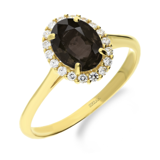 Pierścionek złoty owalny kwarc dymny i białe cyrkonie OS 96-3057 BRW próba 585