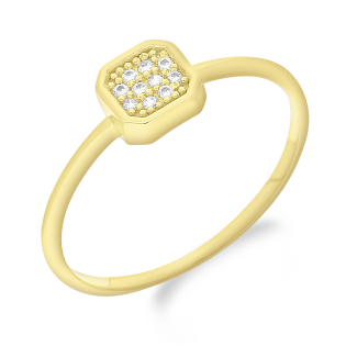 Pierścionek złoty kwadrat ścięty z cyrkoniami PY YRL-1585 próba 375