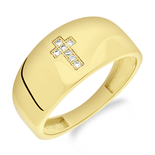Złoty Pierścionek Krzyżyk z Cyrkoniami pr. 585 - JubilerSezam.pl