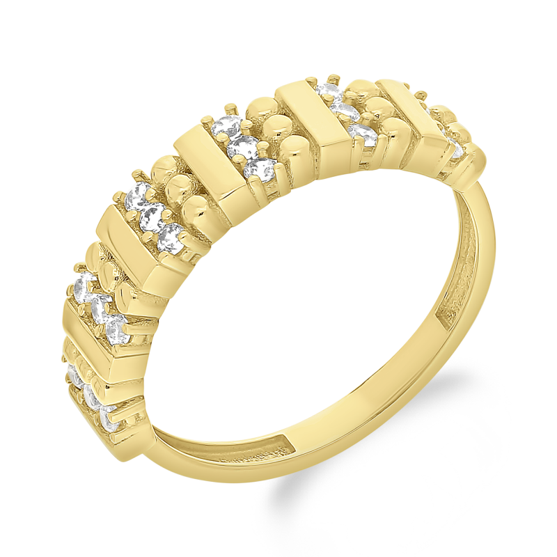 Pierścionek złoty cyrkonie w pionie i blaszki PY YYZ-5406 próba 375