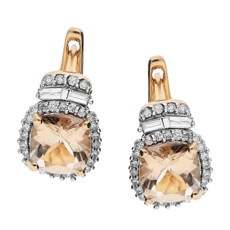 Kolczyki z różowego złota z naturalnym morganitem i diamentami