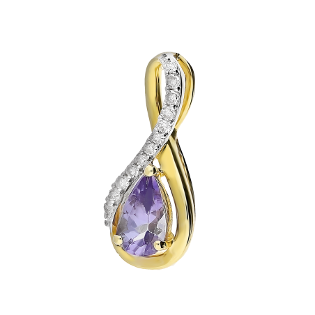 Zawieszka złota z tanzanitem i białymi diamentami LC JE4392-JP6059 Y-TNZ kropla tw próba 585