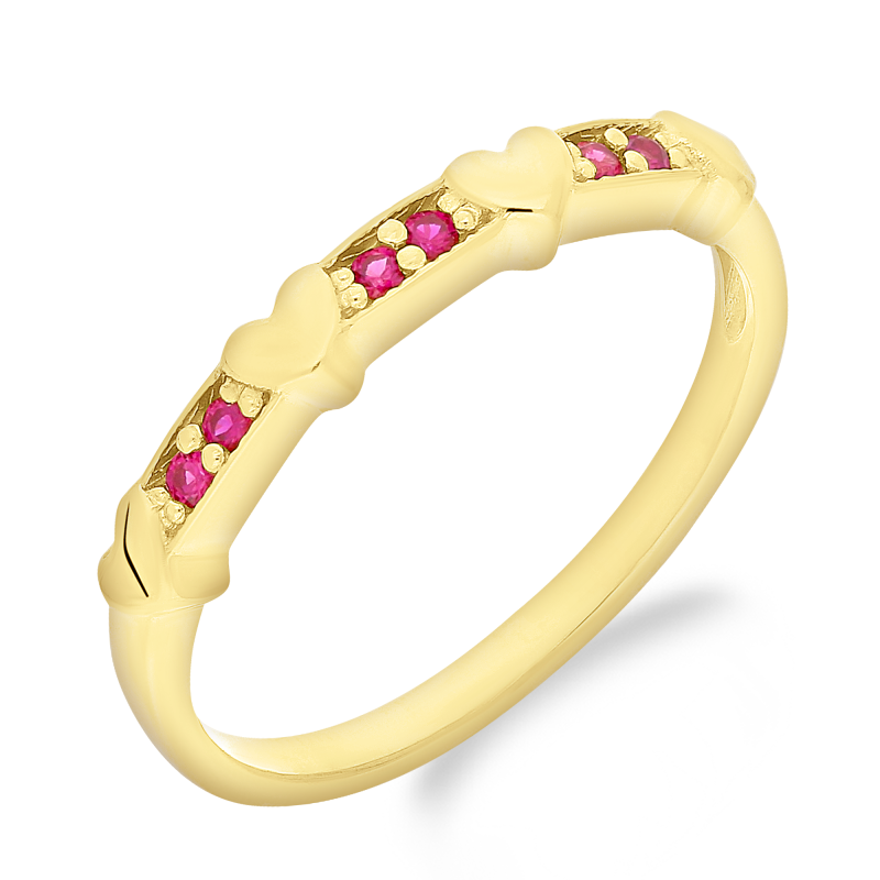 Pierścionek złoty RINGS serca i czerwone cyrkonie ZQ 188 RUB próba 375