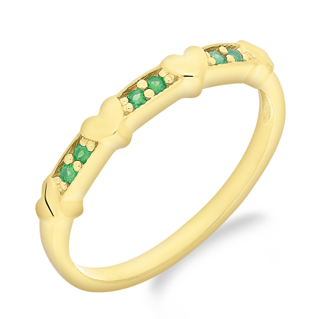 Pierścionek złoty RINGS serca i zielone cyrkonie ZQ 188 EM próba 375