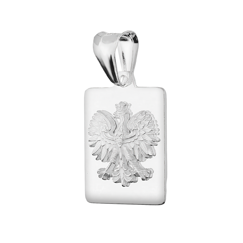 Zawieszka srebrna prostokątna blaszka z orłem w koronie MV W307 próba 925