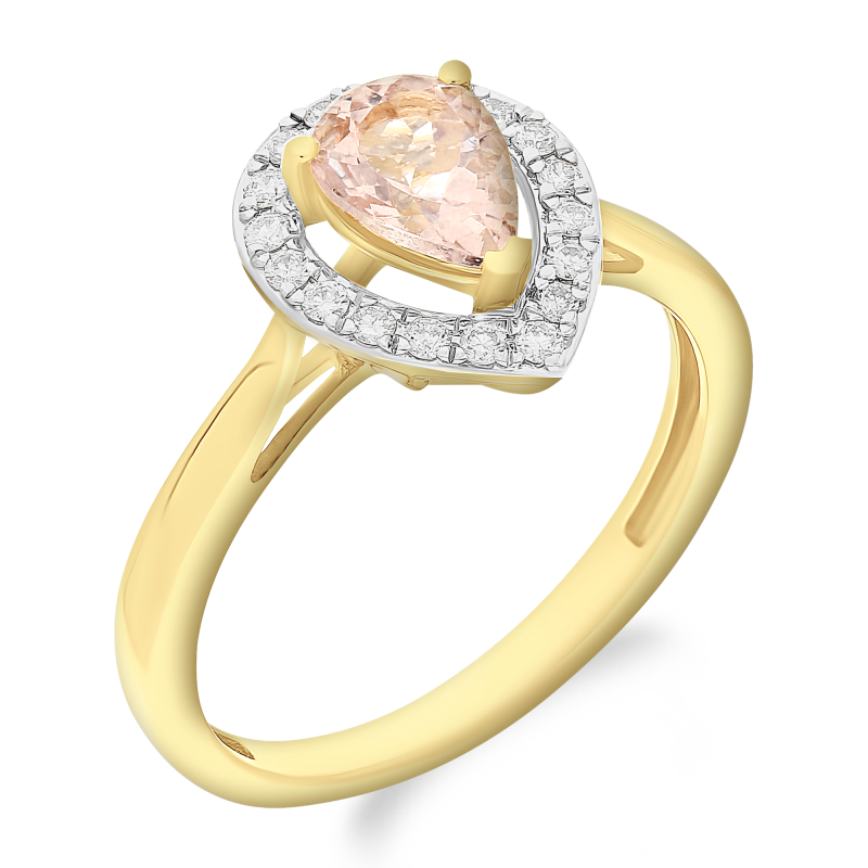 Pierścionek złoty kropla z morganitem i diamentami NF CNR-31675 Y-MO kropla Markiza próba 585