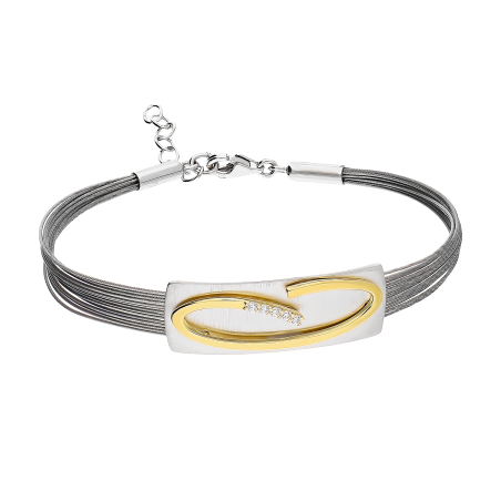 Bransoleta srebrna pozłacany owal na satynowej blaszce A6 09271851-84 próba 925