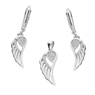 Komplet srebrny kolczyki i zawieszka ażurowe skrzydło z cyrkoniami AT242-1 próba 925