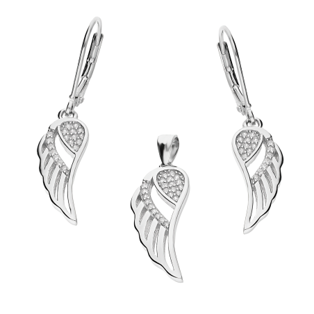 Komplet srebrny kolczyki i zawieszka ażurowe skrzydło z cyrkoniami AT242-1 próba 925