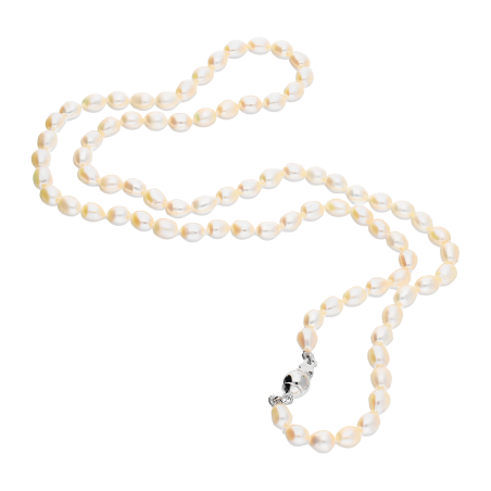 Naszyjnik srebrny z białymi perłami jubilerskimi/kulka A AT476 próba 925