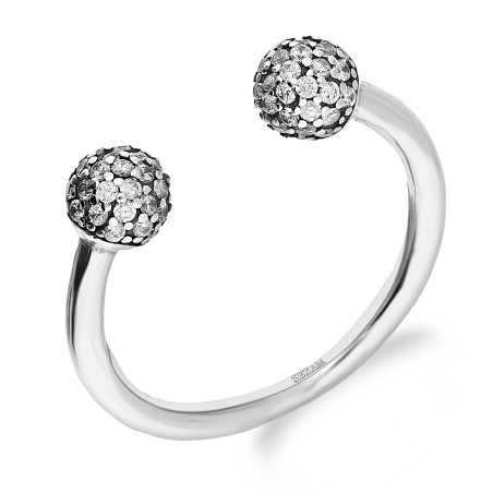 Pierścionek srebrny dwie kulki z białymi cyrkoniami AT480 próba 925