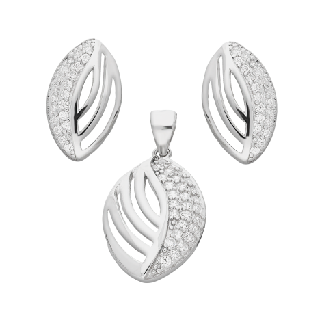Komplet srebrny kolczyki i zawieszka ażurowa łezka z cyrkoniami AT503 próba 925